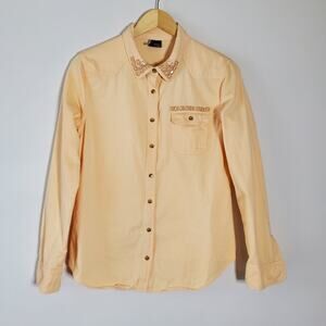 Sparkle and Fade Light tangerine Button up 100% Cotton Casual Shirt with studs